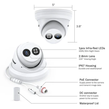 ANNKE 1PCS 4K Ultra HD POE IP Saugumo 8MP Kamera, Lauko, Patalpų Vandeniui Tinklo Dome EXIR Naktinio Matymo Pašto Įspėjimą CCTV Kit