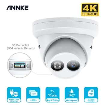 ANNKE 1PCS 4K Ultra HD POE IP Saugumo 8MP Kamera, Lauko, Patalpų Vandeniui Tinklo Dome EXIR Naktinio Matymo Pašto Įspėjimą CCTV Kit