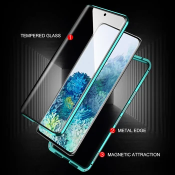 Apversti Magnetinių Dvigubo Stiklo Case For Samsung Galaxy S8 S9 S10 Plius S20 S21 20 Ultra Pastaba 8 9 10 A51 A71 A8 Plius 360 Pilnas Draudimas