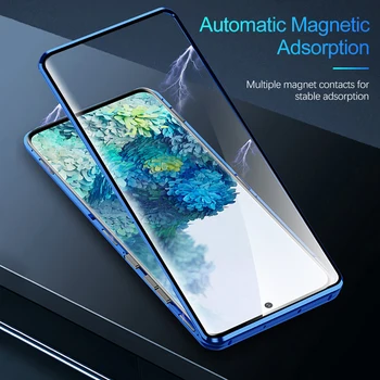 Apversti Magnetinių Dvigubo Stiklo Case For Samsung Galaxy S8 S9 S10 Plius S20 S21 20 Ultra Pastaba 8 9 10 A51 A71 A8 Plius 360 Pilnas Draudimas