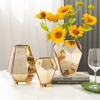 Auksinė Vaza, Stiklo Vazos, vazonai Minimalistinio Dekoro ir Namų Reikmenys Kambario Dekoro Estetinės Vaza Apdaila