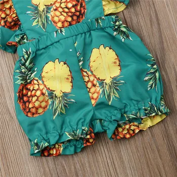 Bamblys Kūdikių, Mergaičių drabužiai kietas lankas Lankelis backless Pynimas ananasų spausdinti aikštėje apykaklės, rankovių Bodysuit 3pc kids Apranga