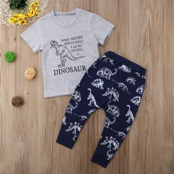 Bamblys Vaikai Berniuko, Topai marškinėliai Dinozaurų Kelnes 2vnt Komplektus Drabužių