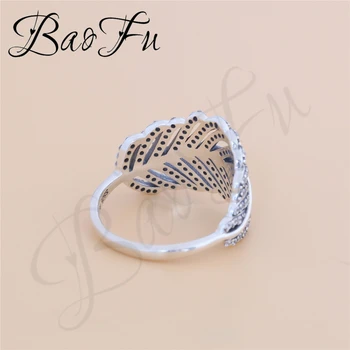 Baofu 925 Sterlingas Sidabro Žiedas Blizgantis Plunksnų Ir Lapų Kristalų Populiarus Moterų Originalus Vestuvinis Žiedas Dovana Aukštos Papuošalai