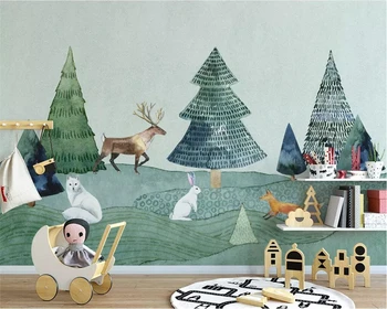 Beibehang tapetai Užsakymą 3D Šiaurės minimalistinę rankų darbo dažytos briedžių miško gyvūnų, vaikų kambario foną kambarį freskos