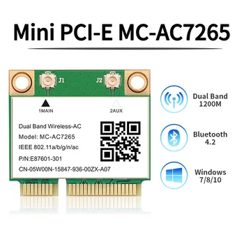 Belaidis dviejų dažnių 1200Mbps MC-AC7265 Mini PCI-E Wifi, Bluetooth 4.2 Kortelės 2.4 G, 5 ghz 802.11 ac Adapteris Nešiojamas Geriau 7260HMW
