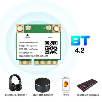 Belaidis dviejų dažnių 1200Mbps MC-AC7265 Mini PCI-E Wifi, Bluetooth 4.2 Kortelės 2.4 G, 5 ghz 802.11 ac Adapteris Nešiojamas Geriau 7260HMW