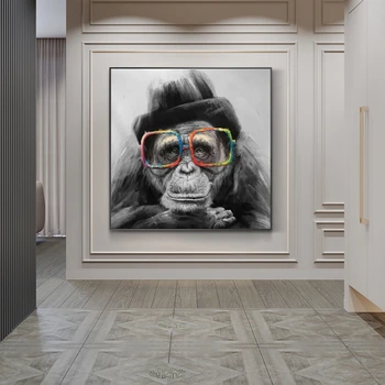 Beždžionė Rūkyti Cigarų Grafiti Meno Drobė Paveikslų Ant Sienos Menas, Plakatų Ir grafikos Juoda Beždžionė Art Nuotraukų, Vaikų Kambarys
