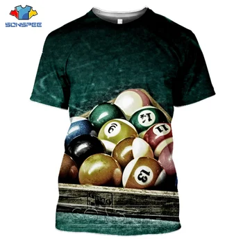 Biliardo Pulo Stalas vyriški T-shirt 3D Spausdinimo Pramogų Marškinėlius Unisex Vasaros Atsitiktinis Trumpas Rankovės Marškinėliai Hip-Hop Fitneso Drabužius