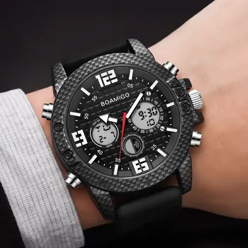 BOAMIGO Prabangos Prekės ženklo Laikrodžiai Vyrams, Sporto Laikrodžiai LED Skaitmeninis analoginis Kvarco Vyrus Karinių Riešo Žiūrėti Laikrodis Vyras Relogio Masculino