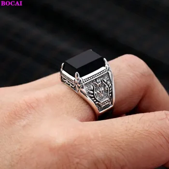 BOCAI s925 sterlingas sidabro vyriški žiedai Tailando sidabro juoda natūralaus akmens papuošalai 2020 naujas mados liepsna vyrų gryno sidabro žiedas