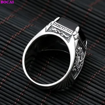 BOCAI s925 sterlingas sidabro vyriški žiedai Tailando sidabro juoda natūralaus akmens papuošalai 2020 naujas mados liepsna vyrų gryno sidabro žiedas