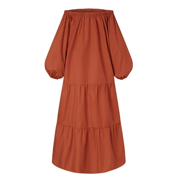 Bohemijos Summer Maxi Dress Moterų Off Peties Sundress ZANZEA 2021 Atsitiktinis Sluoksniuotos Rankovėmis Pynimas Plus Size Vestidos Kietas Apdaras 5XL