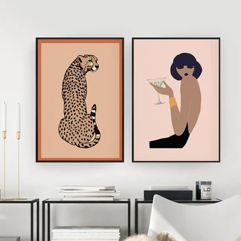 Boho Moteris Cheetah Plakatų ir grafikos Paveikslai Tapyba Leopard Gyvūnų Sienos Meno Nuotrauką Kambarį Šiaurės Stiliaus Namų Dekoro