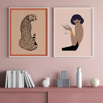 Boho Moteris Cheetah Plakatų ir grafikos Paveikslai Tapyba Leopard Gyvūnų Sienos Meno Nuotrauką Kambarį Šiaurės Stiliaus Namų Dekoro