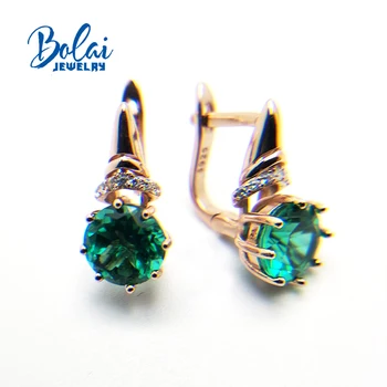 Bolaijewelry,Sukūrė žalias smaragdas užsegimas auskarai 925 sterling silver rose aukso papuošalai mergaitėms-geriausia dovana