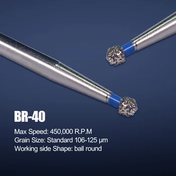 BR40 aukštos kokybės 50pcs/10packs Kamuolys Apvalus Handpiece Turbina Diamond Burs Odontologijos Lab arba Klinikoje, Įrankiai