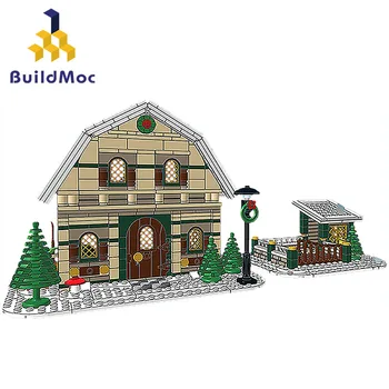 BuildMOC Miesto 10267 10631 Kūrėjas Žiemos Kaimą Atostogų Sceną Namus Santa Claus Elk Statyba Blokai, Plytos, Vaikams, Žaislų, Dovanų