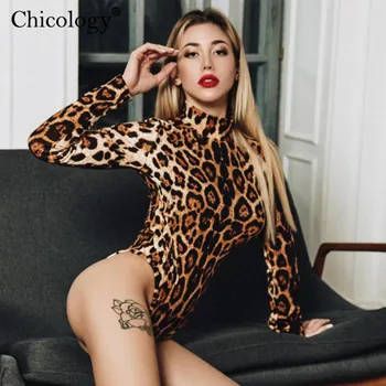 Chicology moterų leopard seksualus bodysuit ilgomis rankovėmis golfo kūno kostiumas 2019 m. rudenį, žiemą šalies klubas streetwear moterų drabužiai