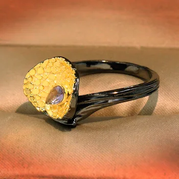 CIZEVA Perdėti Asmenybės Dvi Tonas Juodojo Aukso Žiedus Moterims Retro Topazas Volframo Žiedas ir Vestuvių Vestuvės Žiedai