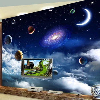 Custom 3D Tapetai Šiuolaikinės Kosmoso Planetos Mėnulio Nuotrauka Sienų Freskomis Gyvenamasis Kambarys, Vaikų Kambarys, Vonios kambarys Lipnios Vandeniui Lipdukai