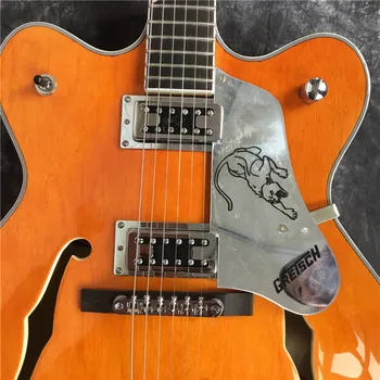 Custom Shop pusiau tuščiaviduriai įstaiga, oranžinė-geltona Džiazo 335 elektrinė gitara aukso aparatūros, dukart F skyles, aukščiausios kokybės
