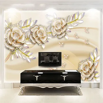 Custom Sienų Tapetai Sienos 3D Mados Europos Stiliaus Golden Rose Lapai Miegamojo Kambarį, TV Foną Foto tapetų