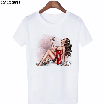 CZCCWD Poleras Mujer De Moda 2019 Balti Marškinėliai Harajuku Mados Seksuali Moteris Marškinėlius Streetwear Laisvalaikio Camiseta Moterų marškinėliai