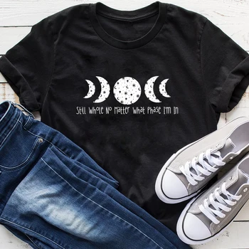 Dar Visai Nesvarbu, Kas Etape aš esu T-shirt Estetinės Mėnulio Grafinis Tees Viršūnes Derliaus Moterų Witchy Astrologija Marškinėlius