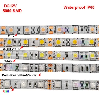 DC12V 5m 5050 2835 SMD Led šviesos Juostelės RGB/Balta/Šiltai balta/Raudona/Žalia/Mėlyna/Geltona 60led/m Diodų Lanksti Led Juostelė IP20/IP65