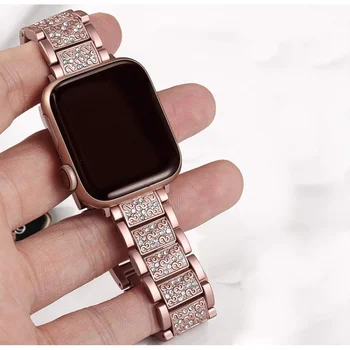 Deimantų Atveju+dirželis iwatch juosta 42mm 38mm Nerūdijančio Plieno apyrankė correa atveju+apple watch band serijos 5 4 3 44mm 40mm
