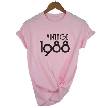 Derliaus 1988 Raides, Print T-shirt Moterims, Drabužiai Harajuku Atsitiktinis Medvilnės Marškinėliai Femme Vasaros Plius Dydis 0-Kaklo Marškinėliai Topai