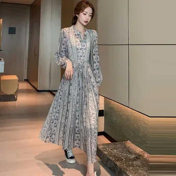 Derliaus Elegantiškas Ponios Gėlių Suknelės Korėjos Slim Ilgomis Rankovėmis One-Piece Suknelė 2020 M. Pavasarį, Rudenį Moterų Mados Suknelė Ilga Suknelė