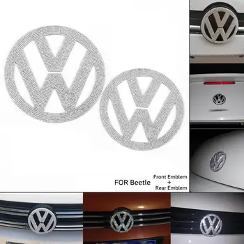 Diamond Bling kalnų krištolas 117mm Priekinės Grotelės Emblema + 110mm Galiniai Ženklelis Dangtelio Lipdukas Dekoras VW Volkswagen Beetle 2007-2012 m.