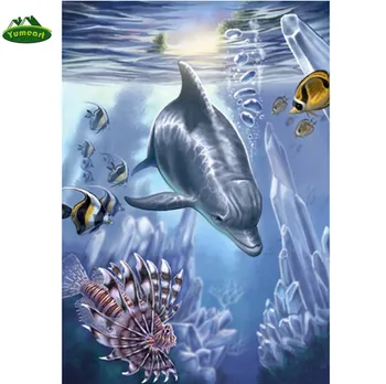 Diamond Mozaika, Tapyba Delfinų Diamond Siuvinėjimo 3d Aikštėje Gręžimo Įterptas Amatų Siuvinėti Kryželiu Rinkiniai Delfinų Jūroje
