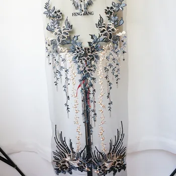 Didelis, Juoda, Siuvinėta Cirkonio Karoliukai Nėrinių Aplikacijos, Siuvimo Gėlių Audinio Lopo Vestuvių Suknelė Vestuvių Suknelė Drabužius 