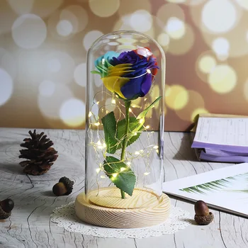 Dirbtinių Gėlių LED Lempos Spalvotų Rožių Žiedų Stiklo Lemputės Aukso Kolbą Muilo Gėlių Valentino Dienos Dovana Kalėdų dovana