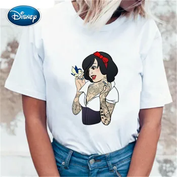Disney 1pcs Princesė Kawaii Harajuku Marškinėliai Moterims Ullzang Mielas marškinėliai grunge estetinės Grafinis Marškinėlius Mados Viršuje, Trišakiai Moteris
