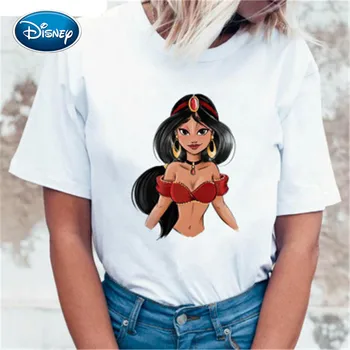 Disney 1pcs Princesė Kawaii Harajuku Marškinėliai Moterims Ullzang Mielas marškinėliai grunge estetinės Grafinis Marškinėlius Mados Viršuje, Trišakiai Moteris