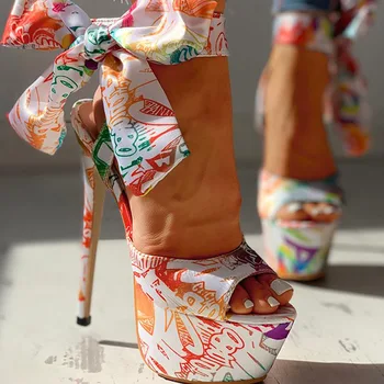 Doratasia 2020 m sexy batai Spausdinti super plonas aukšti kulniukai Batai, sandalai moterims Vasarą Šalies platformos kulkšnies-wrap Moteris sandalai moteriška