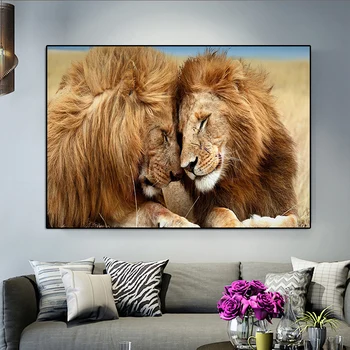 Du Lion Laukinių Gyvūnų Kraštovaizdžio Naftos Tapyba ant Drobės, Plakatų ir grafikos Sienos Meno Kambarį Namų Dekoro (be Rėmelio)