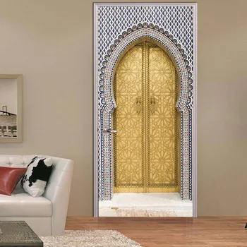 Durų Lipdukai Namų Dekoro Arabų Stiliaus Aukso Durų Sienų Freskomis Sienų Lipdukai, Tapetai, Lipdukai Namų Puošybai