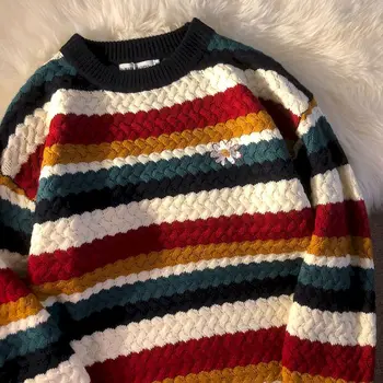 Džemperis moterims, vaivorykštės juostų 2020 m. rudens/žiemos korėjos versija džemperis moterims apvalios kaklo laisvi megztiniai megztinis ilgomis rankovėmis viršų