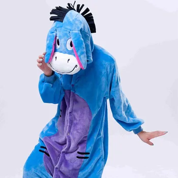 Eeyore Donkey Pajama Gyvūnų Vienas Gabalas Unisex Onesie Pijama Suaugusiųjų Helovinas Onesies Žiemos Flanelė Sleepwear Bendras Onsie