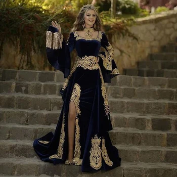 Eightale Marokas Kaftan vakarinę Suknelę, su Nuimamu Sijonu Dviejų dalių ilgomis Rankovėmis Undinė Aksomo Promenadzie Suknelė arabų Šalis Suknelė