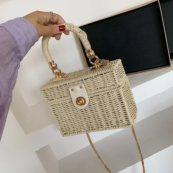 Elegantiška Moteriška Lauką Nešti maišą 2020 Naujas Aukštos kokybės Šiaudų Moterų Dizaineris Rankinės Pynimo Grandinės Petį Krepšys Paplūdimio krepšys