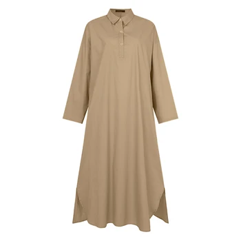 Elegantiškas, Kietas Marškinėliai Suknelė Moterų Rudenį Sundress ZANZEA 2021 Atsitiktinis Nesimetriškas Midi Vestido FemaleLapel Mygtuką Drabužius, Plius Dydis