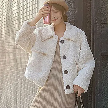 Elegantiškas Moteris Dirbtiniais Kailių Paltai Streetwear Rudenį, Žiemą Smėlio Spalvos Imitacija Ėriukų Vilna Pliušinis Mados Kailio Paltas Moteriška Šalis 2020 M.