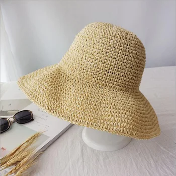 Elegantiškas Vasarą Moterys Ranka Nėrimo Skrybėlės Išardomi Paplūdimio Panama Šiaudų Skrybėlę Platus Kraštų Sulankstyti Lauko Skydelis Laisvalaikio, Atostogų, Saulės, Skrybėlę