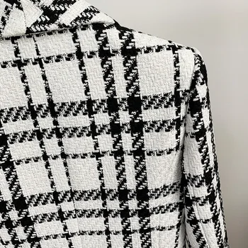 Elegantiškos OLIS elegantiškas pledas švarkas švarkas 2020 m. Rudens žiemos aukštos kokybės dvieiliai moterų tvido paltas C461